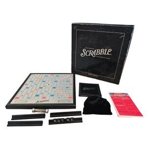 Hasbro Scrabble Onyx Edition Rotating Turntable Black Wood Tiles 2006 Board Game
